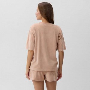 Пижама женская (футболка, шорты) KAFTAN Plushy, бежевая
