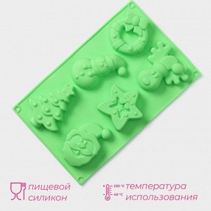 Форма для выпечки новогодняя Доляна «Новый год», силикон, 27?17?2 см, 6 ячеек, цвет зелёный