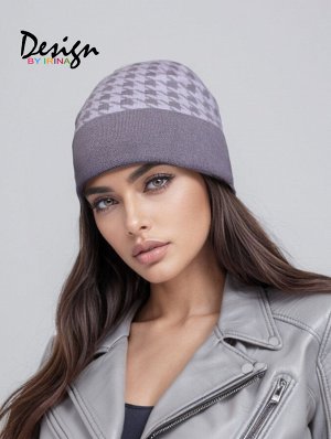 Вязаная шапка с подворотом гус.лапка(св.сир)