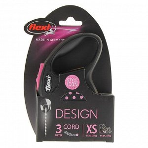 Рулетка Flexi  Design XS (до 8 кг) 3 м трос, черная/розовый горошек