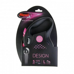 Рулетка Flexi Design L (до 50 кг) 5 м лента, черная/розовый горошек