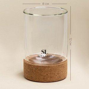 Стакан с двойными стенками SL Home «Алькорноке», 300 мл, 8x12 см, на пробковой подставке, стекло, прозрачный