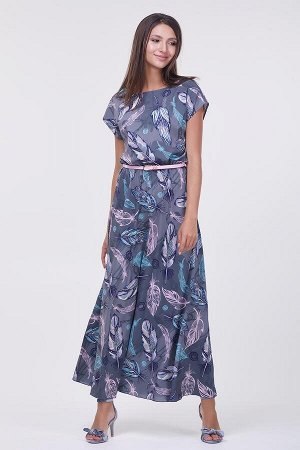 Платье Дарья №23.Цвет:оливковый/перья