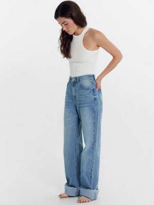 Брюки женские джинсовые wide leg fit голубые