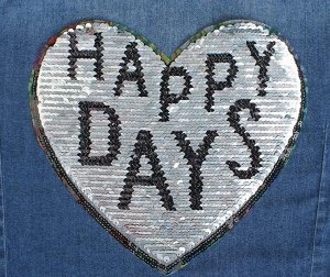 Пришивная аппликация с пайетками "Цветы/happy days", двусторонняя, в форме сердца, 21 х 20см