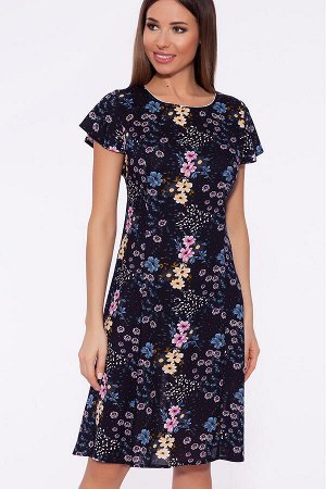 #61970 Платье Темно-синий/цветы