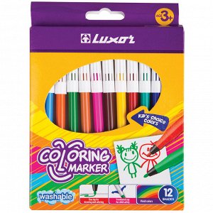 Фломастеры Luxor ""Coloring"", 12цв., смываемые, картон, европодвес