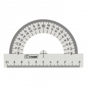 Транспортир 10см, 180° СТАММ, пластиковый, прозрачный, бесцветный