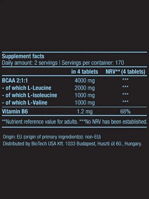 Аминокислоты BCAA BioTechUSA BCAA+B6 1000мг. - 340 таб.