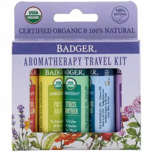 Badger Company, Organic, Aromatherapy Travel Kit, 5 Pack, .15 oz (4.3 g) Each