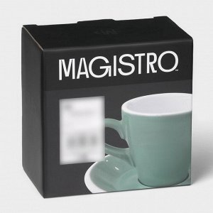 Кофейная пара Magistro Coffee time, 2 предмета: чашка 80 мл, блюдце d=12.5 см, фарфор, бирюзовая
