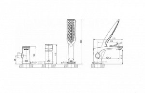 LM5945CW "Аллегро" Смеситель для ванны встраиваемый, на 3 отверстия, с аксессуарами, хром/белый