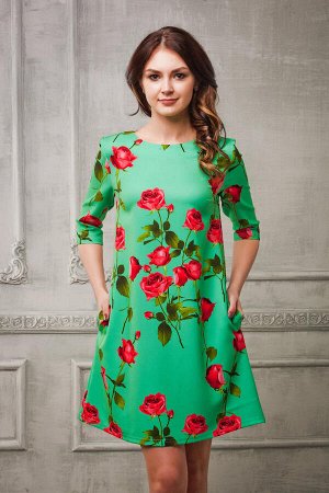 Платье с розами цвет зелень