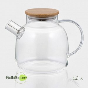 Заварочный чайник BellaTenero «Эко», 1.2 л, с бамбуковой крышкой, металлический фильтр, стекло