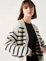 UNIQLO - укороченный кардиган в полоску из пряжи суфле - 01 OFF WHITE