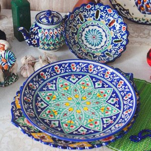 Фруктовница узбекская Риштанская Керамика «Узоры», d=23 см, синяя