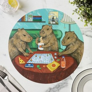 Салфетка кухонная круглая «Капибары. Настольные игры», 2 шт, d=36 см, настольное покрытие
