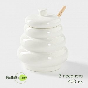 Ёмкость для мёда BellaTenero «Бочонок», 400 мл, с ложкой, фарфор, белая