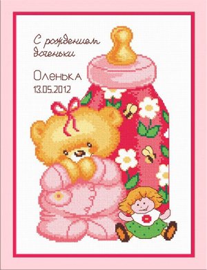 Набор для вышивания ОВЕН арт. 514 Метрика с куклой 17х25 см