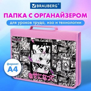 Папка на молнии BRAUBERG А4 с ручкой, с органайзером, 1 отделение, Anime movie, 272216