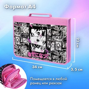 Папка на молнии BRAUBERG А4 с ручкой, с органайзером, 1 отделение, Anime movie, 272216