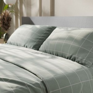 Постельное бельё Этель евро "Клетка" цвет оливковый 200х215, 220х240, 50х70-2 шт, бязь, 125 г/м2