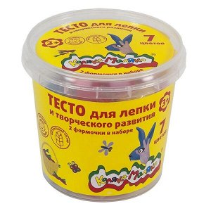 Тесто для лепки 7 цветов "Каляка-Маляка" в банке + 2 формочки