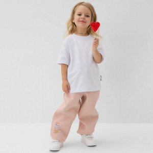 Брюки для девочки с начёсом MINAKU: Exclusive print, пудровые, Oversize