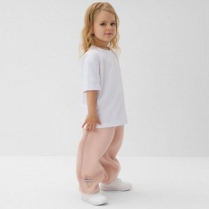 Брюки для девочки с начёсом MINAKU: Exclusive print, пудровые, Oversize