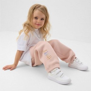 Брюки для девочки с начёсом MINAKU: Exclusive print, пудровые, Oversize
