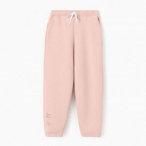 Брюки для девочки с начёсом MINAKU: Exclusive print, пудровые, Oversize
