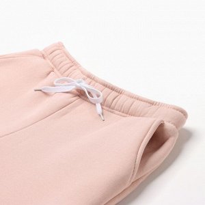 Брюки для девочки с начёсом MINAKU: Exclusive print, пудровые, Oversize