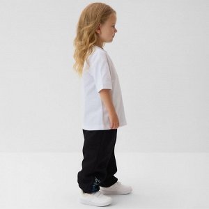 Брюки для девочки с начёсом MINAKU: Exclusive print, чёрные, Oversize
