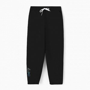 Брюки для девочки с начёсом MINAKU: Exclusive print, чёрные, Oversize