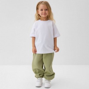 Брюки для девочки с начёсом MINAKU: Exclusive print, оливковые, Oversize