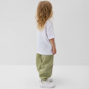 Брюки для девочки с начёсом MINAKU: Exclusive print, оливковые, Oversize