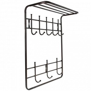 Вешалка настенная с полкой на 8 крючков, 60x25x74,5 см, цвет медный антик