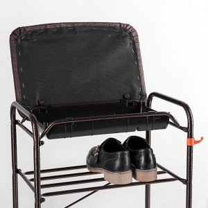 Подставка для обуви с сиденьем и ящиком, 3 яруса, 45x30x48 см, цвет медный антик