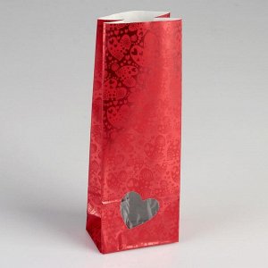 Пакет бумажный фасовочный "Сердца", матовый, красный, 8 х 5 х 22 см