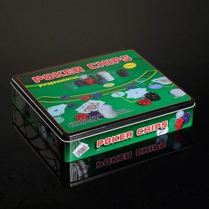 Покер, набор для игры (карты 2 колоды, фишки 500 шт,сукно) 29х33 см