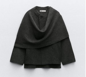 Короткое трикотажное пальто с асимметричным шарфом, серый | 2756/100