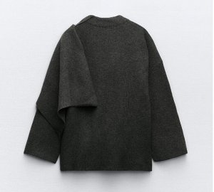Короткое трикотажное пальто с асимметричным шарфом, серый | 2756/100