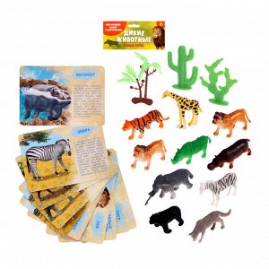 Набор животных с обучающими карточками «Дикие животные разных стран», 10 животных