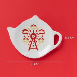 Подставка под чайный пакетик новогодняя Доляна «Парк аттракционов», керамика, 12x9.5 см, белая