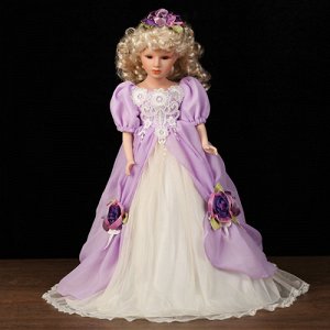 Кукла-светильник коллекционная керамика "Леди Оливия в нежно-сиреневом платье" Е14 50 см