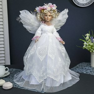Кукла-светильник коллекционная керамика "Ангел-девушка в цветочном венке" 50 см