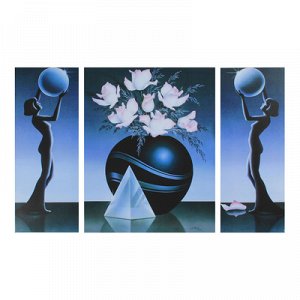 Картина модульная на подрамнике "Розы, круглая ваза" ( 2-19х50см; 1-40х50) 88х50см