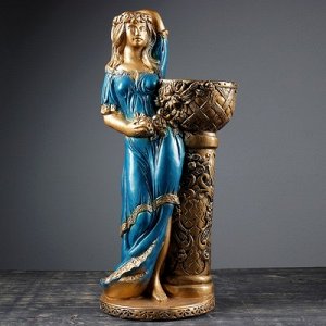 Фигура с кашпо "Девушка у колонны", бронза, цвет синий, 64 см