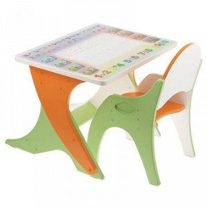 Набор мебели "Буквы-цифры": стол-парта, стул. Цвет эвкалипт-оранжевый 14-353