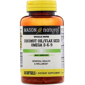 Mason Natural, Кокосовое / Льняное масло, Омега 3-6-9, 60 мягких желейных кап
